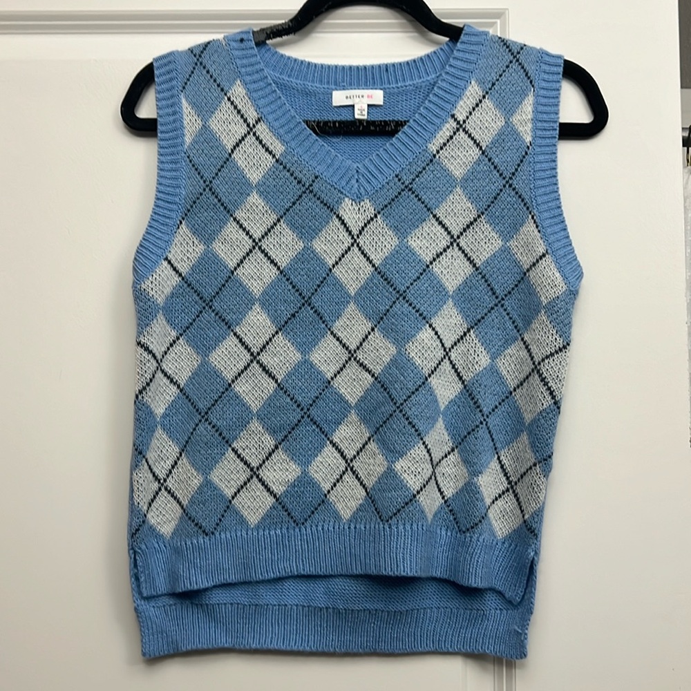 Blue checkered sweater vest